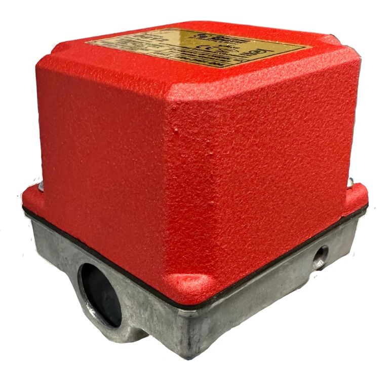 Supervisory Switch (PIBV2) - a red electrical junction box featuring a metal base and top label.