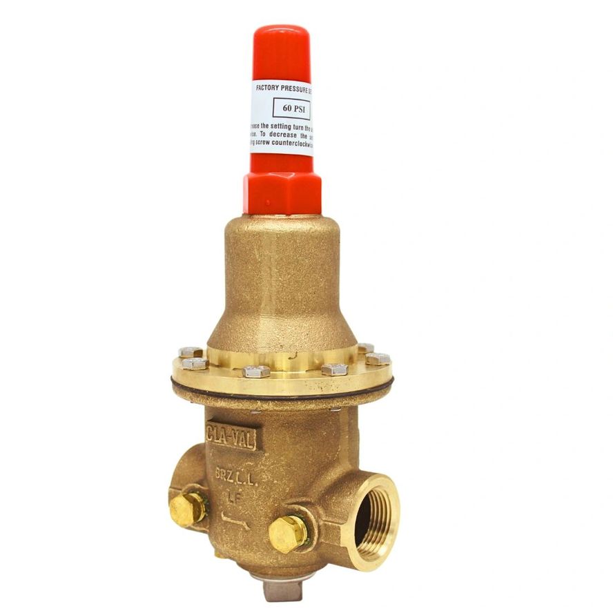 The Casing Relief Valve features a brass build, a red-capped top, a "60 PSI" label, and threaded pipe connection openings.