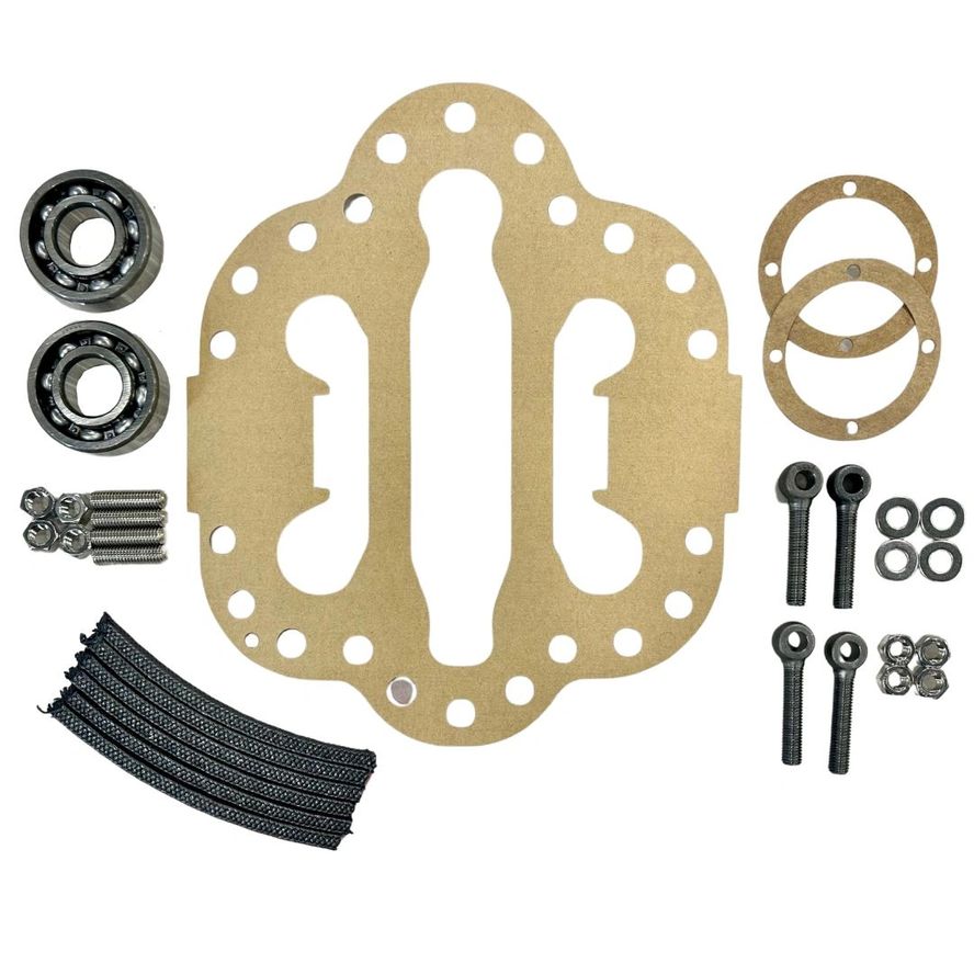 The ABF Series Repair Kit by Peerless includes gaskets, bearings, bolts, washers, and braided wire, displayed on a white background.