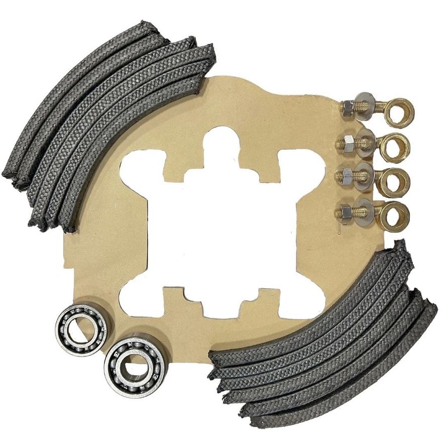 The S Series Repair Kit (AC) includes curved black strips, gears, screws, and a cardboard cutout with shapes arranged on a flat surface.