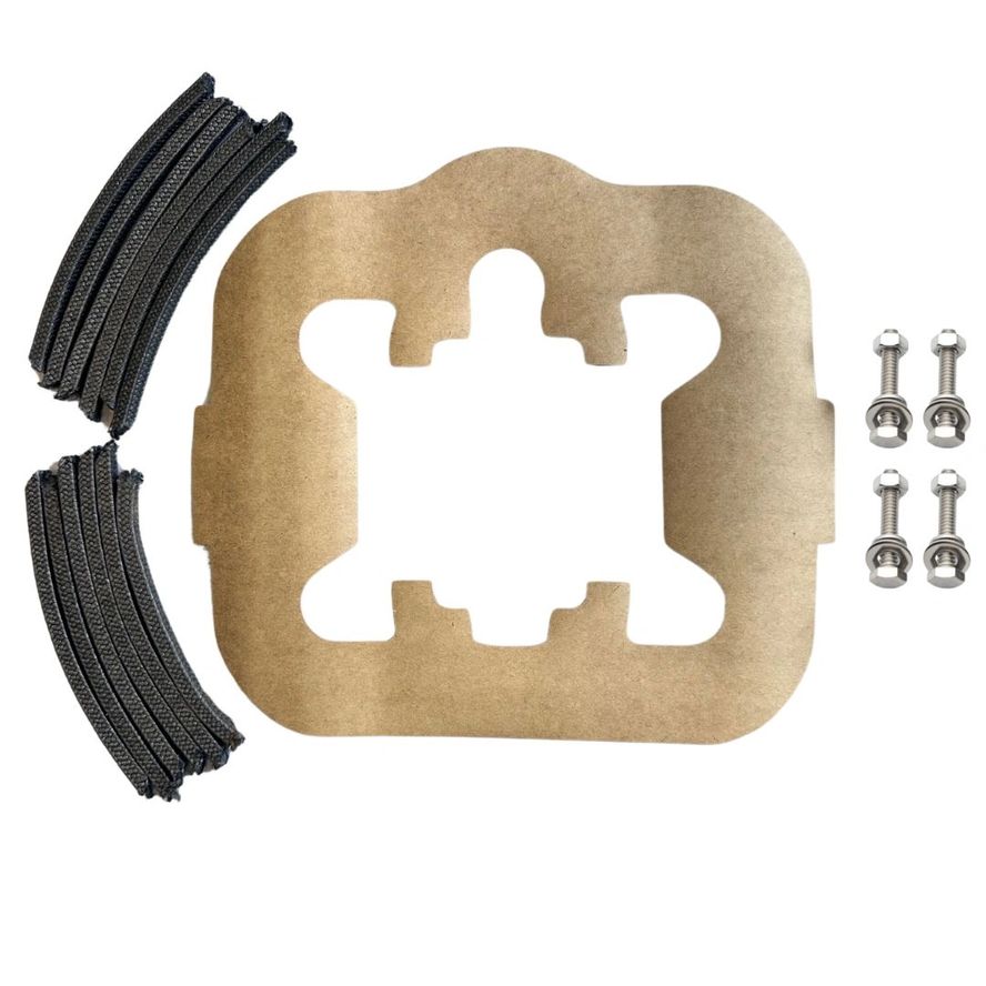 The KS Series Repack Kit (AC) features a cardboard gasket, four metal bolts with washers, and several black braided cables, all displayed on a white background.