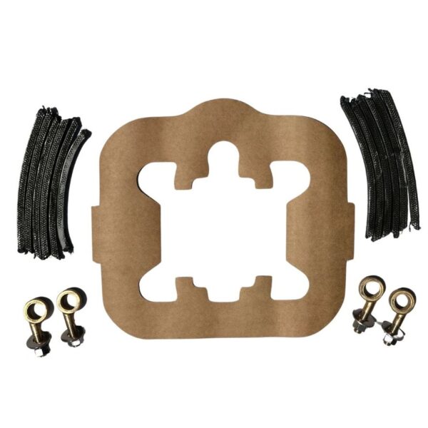 The S Series Repack Kit (AC) includes a square gasket with a central cutout, two sets of braided cables, and four symmetrically arranged eyebolts with nuts.