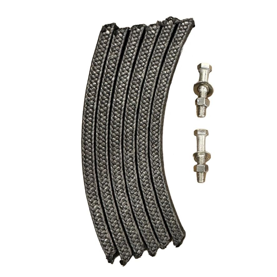 The 1580 Series Repack Kit (AC) features six braided graphite packing rings and two bolts displayed on a white background.