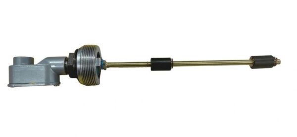The Fuel Level Float is a metal rod featuring a threaded base and a cylindrical attachment on the other end, likely used as a mechanical or industrial component.