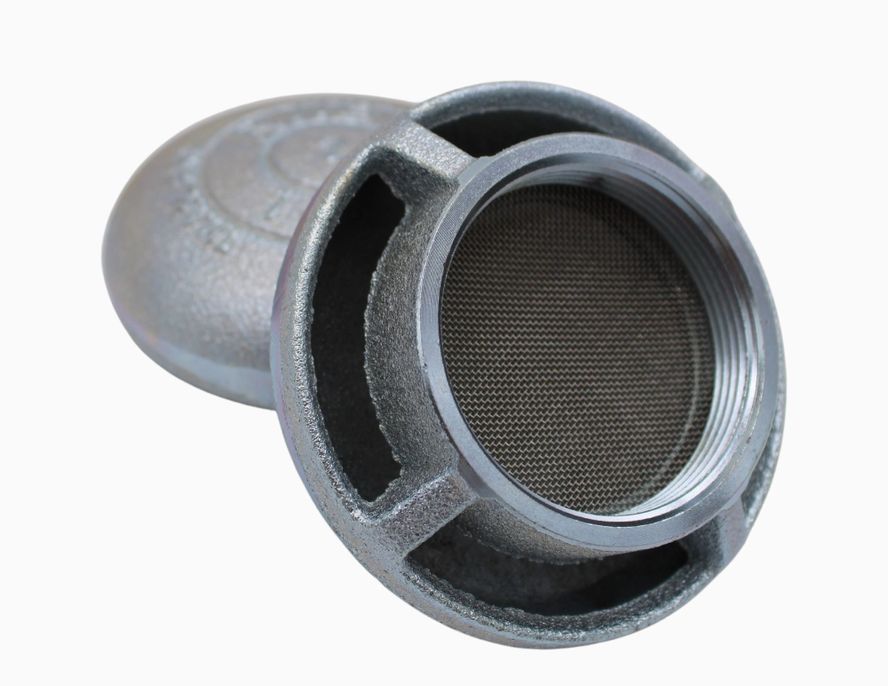 Close-up of two 2" Fuel Tank Relief Caps; one upright and the other on its side, revealing a mesh inside.