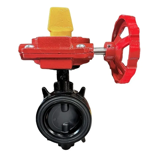 A red and black valve with yellow handle