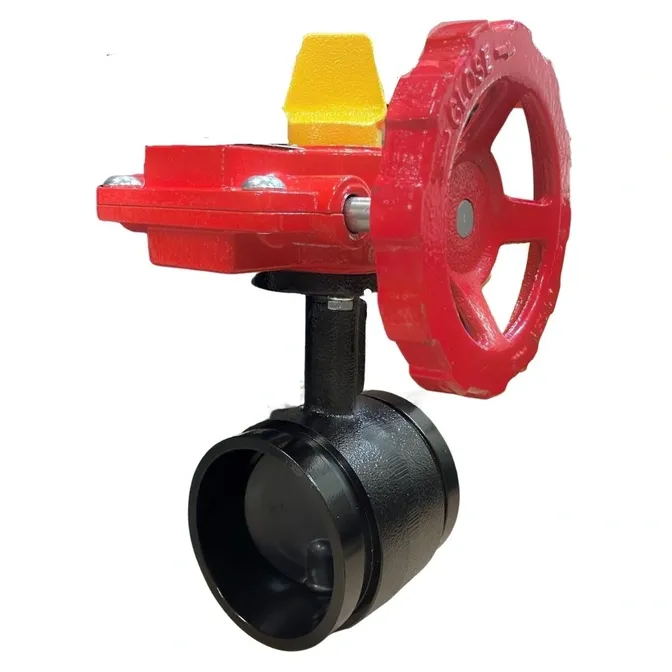 A red and yellow valve with a black pipe