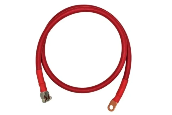 A red wire with an electrical connector on it.